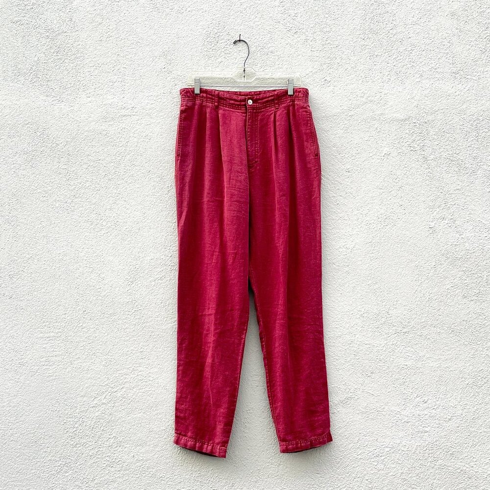 Vintage 80s 90s L.L. Bean Linen Rust Red Pleated High Rise Pants Size 10